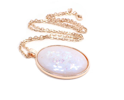 Handmade Blue Opal Color Shift Resin with AB Pink Glitter Oval Pendant Necklace