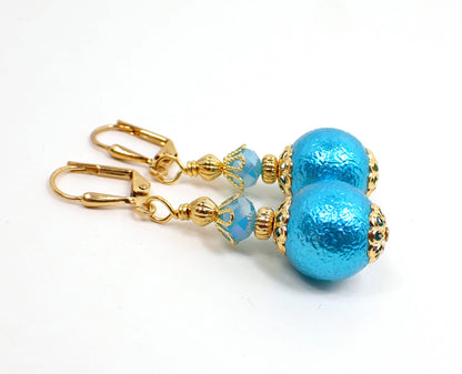 Aqua Blue Acrylic Sphere Handmade Drop Earrings Hook Lever Back or Clip On