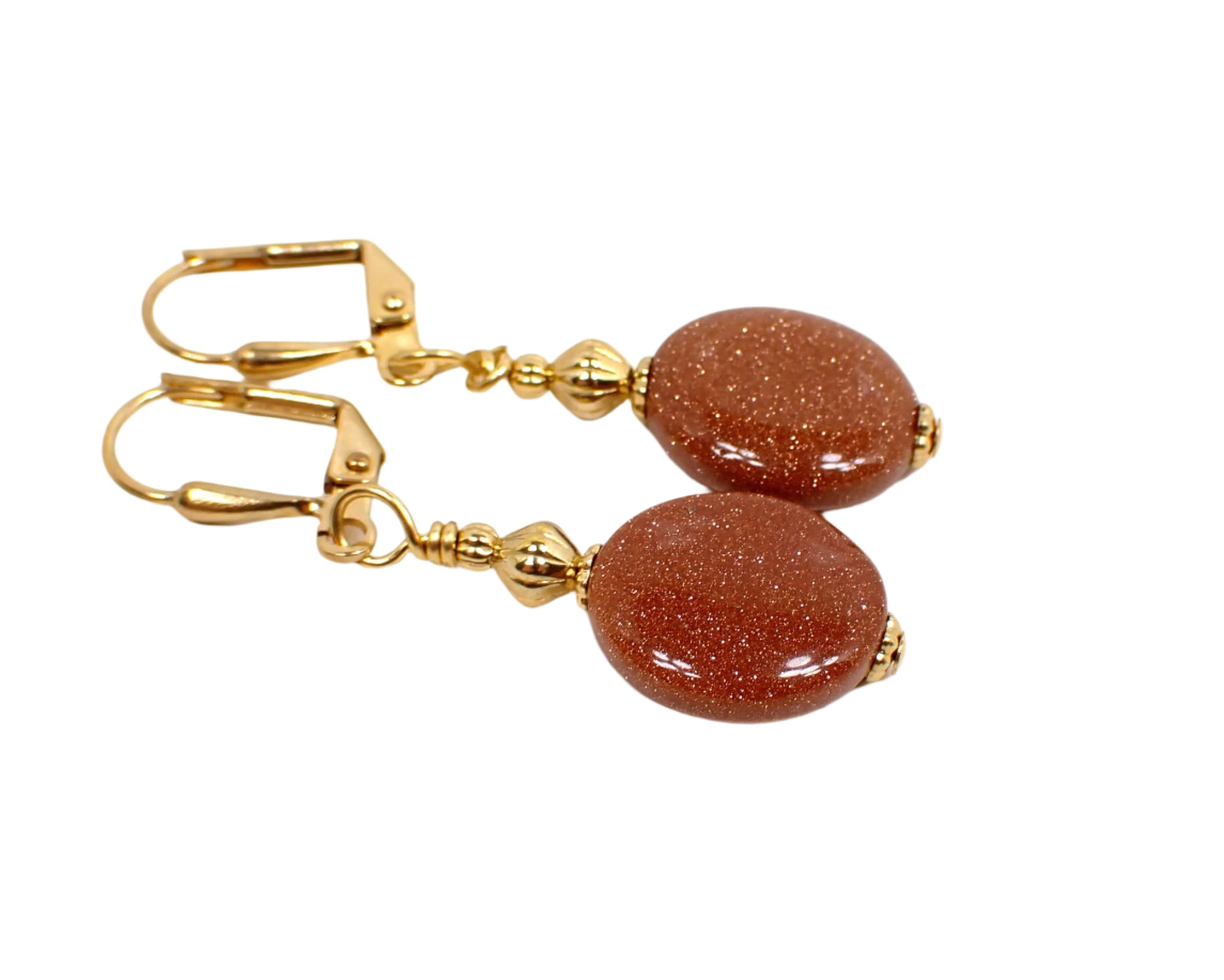 Pendientes de lágrima de color melocotón estilo vintage hechos a mano con palanca de gancho de latón envejecido o clip en