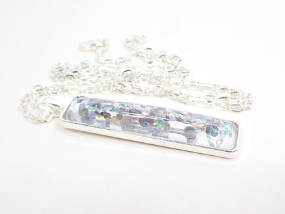 Handmade Holographic Glitter Resin Bar Pendant Necklace