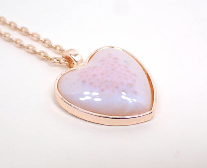 Handmade Rose Gold Plated Pink Bubble and Blue Color Shift Resin Heart Pendant Necklace