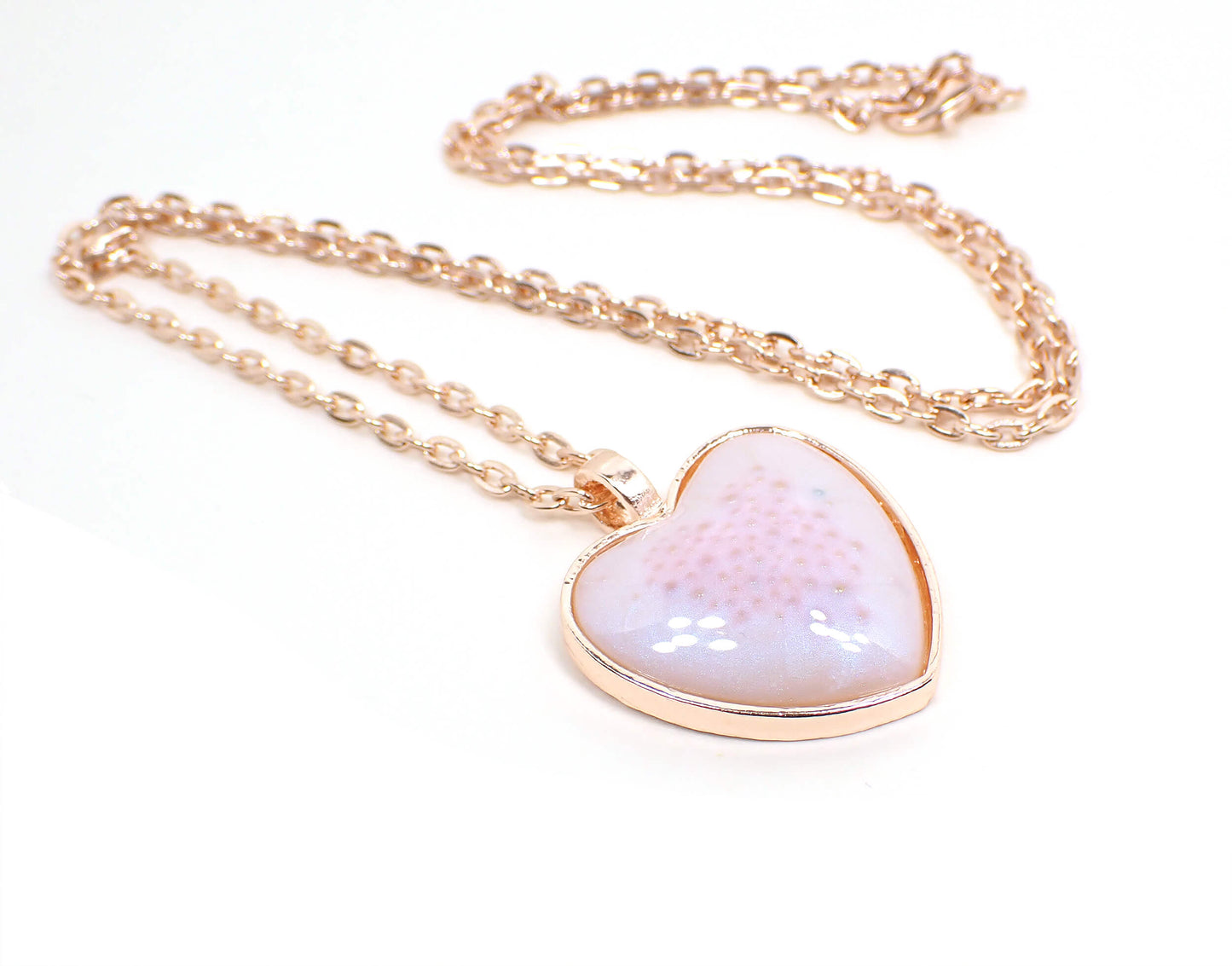 Handmade Rose Gold Plated Pink Bubble and Blue Color Shift Resin Heart Pendant Necklace