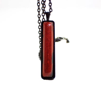 Goth Black and Red Handmade Resin Bar Pendant Necklace