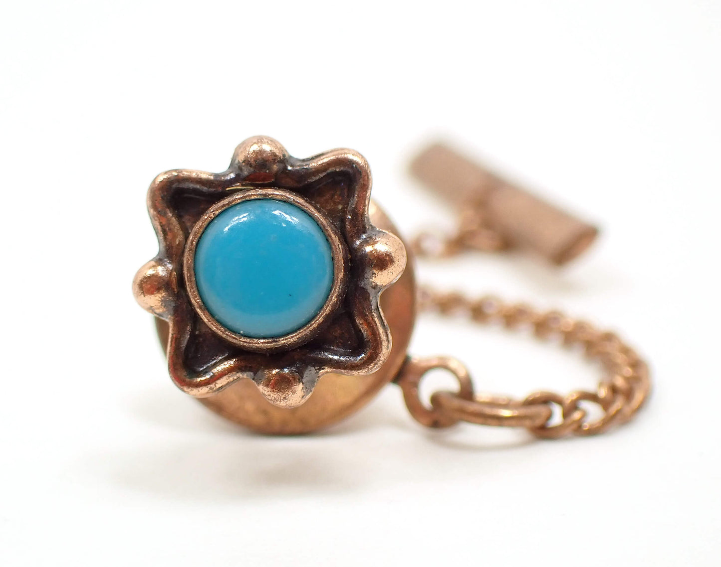 Copper Plated Retro Vintage Faux Turquoise Tie Tack, Southwestern Style Tie Pin