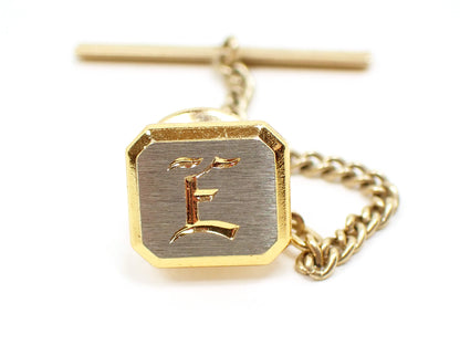 Two Tone Mid Century Letter Initial E Vintage Tie Tack, 1960s Tie Pin