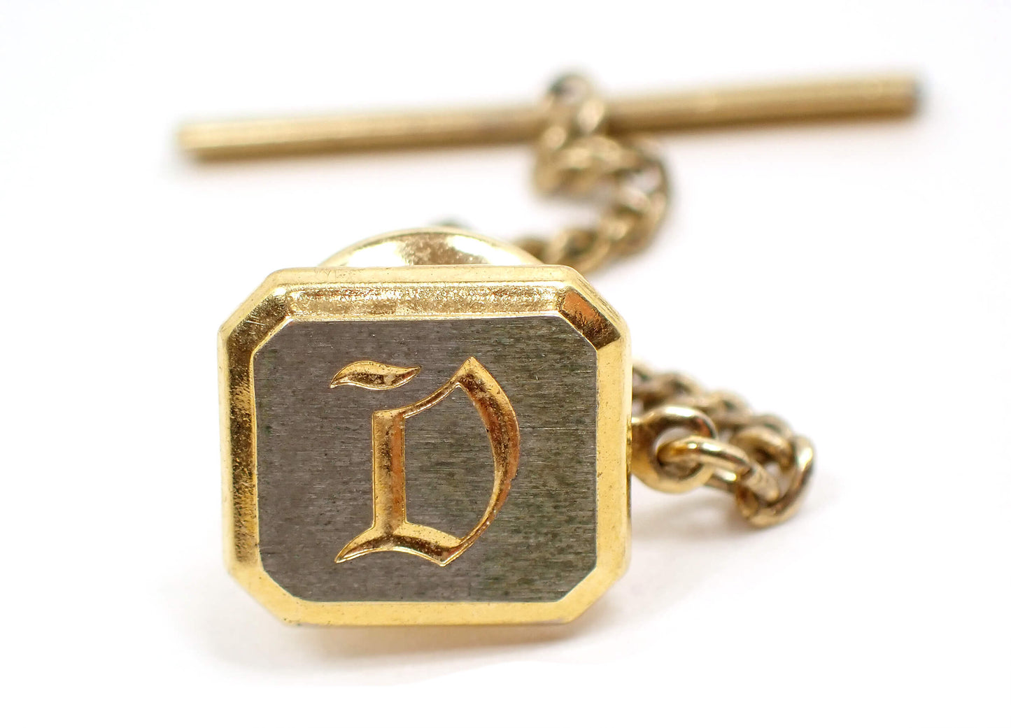 Letter Initial D Mid Century Vintage Tie Tack, Octagon Tie Pin