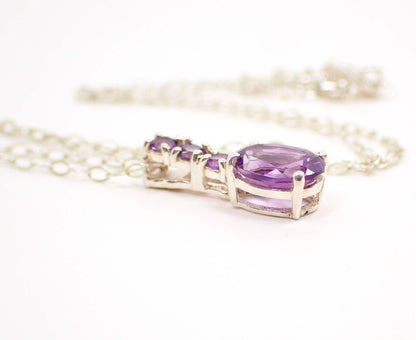 Small Dainty Sterling Silver Vintage Amethyst Pendant Necklace