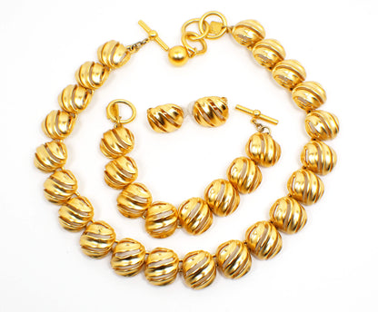 Anne Klein Retro Gold Tone Filigree Vintage Necklace Bracelet and Clip on Earrings Jewelry Set