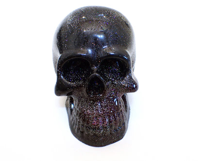 Large Black and Dark Purple Handmade Resin Skull with Holographic Glitter