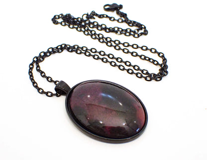 Big Goth Handmade Black Pink Purple Resin Oval Pendant Necklace
