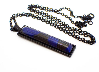 Goth Black and Blue Handmade Resin Bar Pendant Necklace