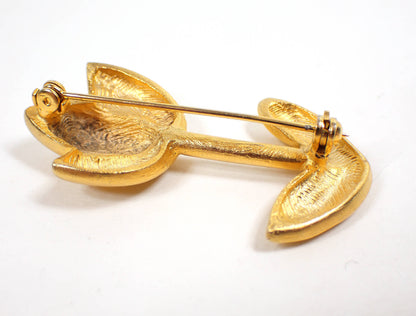 Matte Gold Tone Vintage Flower Brooch Pin