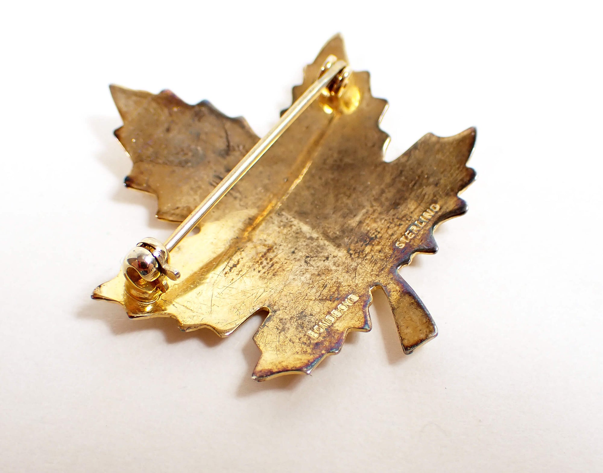 Vermeil Vintage Maple Leaf Broche Pin, Bond Boyd, Retro 1970s