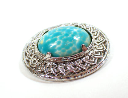 Jacobite Celtic Retro Vintage Brooch Pin with Blue Fancy Glass Cab