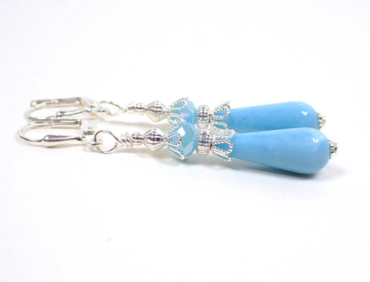 Baby Blue Lucite Handmade Teardrop Earrings Silver Plated Hook Lever Back or Clip On