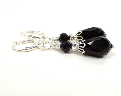Goth Vintage Style Black Teardrop Handmade Earrings Silver Plated Hook Lever Back or Clip On