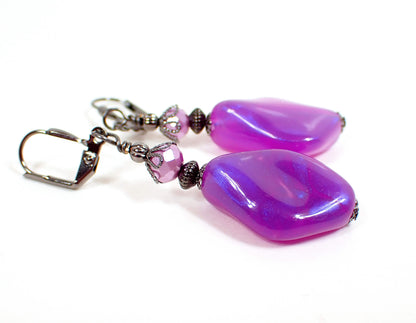 Handmade Color Shift Purple Lucite Earrings Gunmetal Hook Lever Back or Clip On