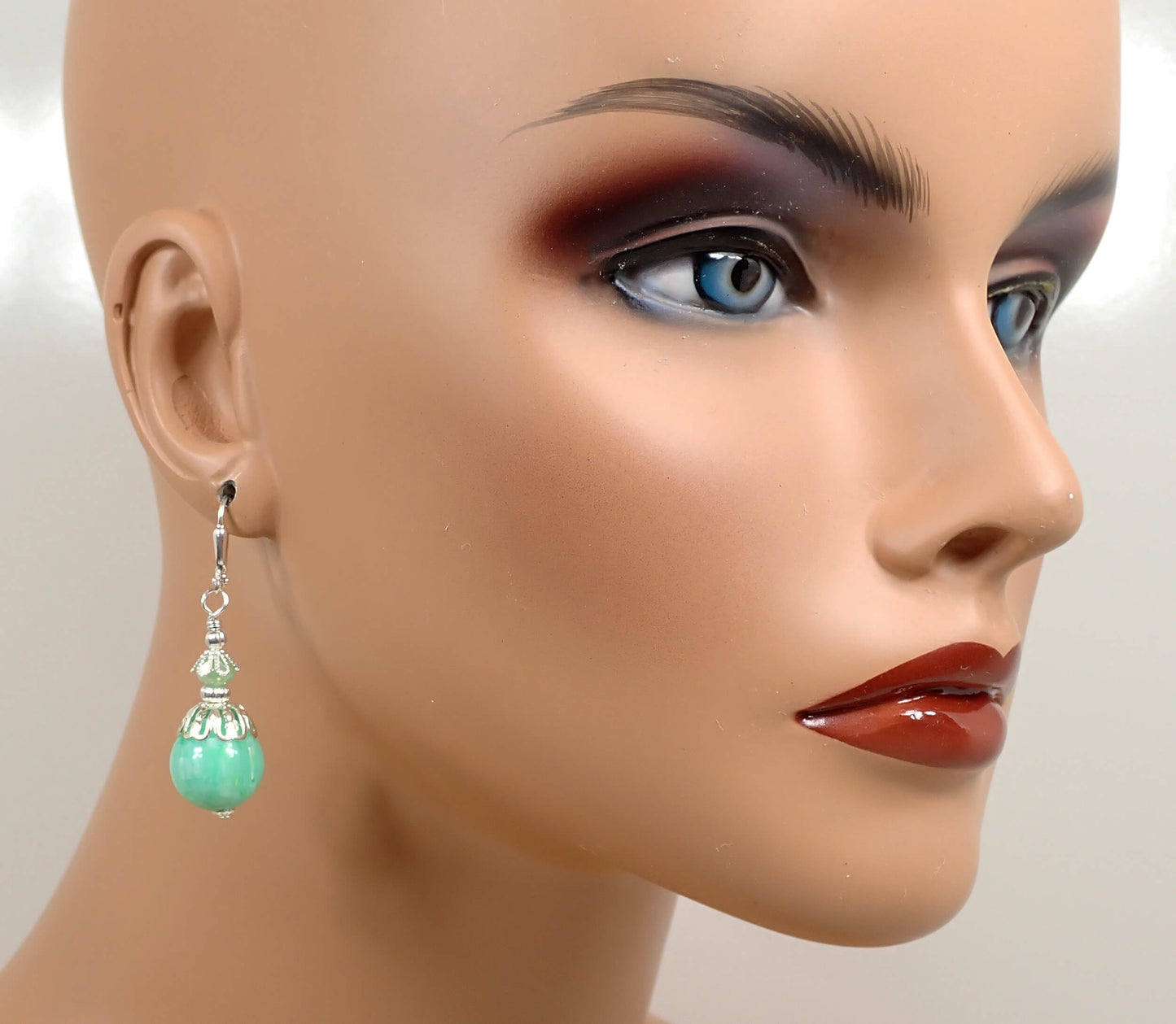 Sea Foam Green Lucite Handmade Drop Earrings Silver Plated Hook Lever Back or Clip On