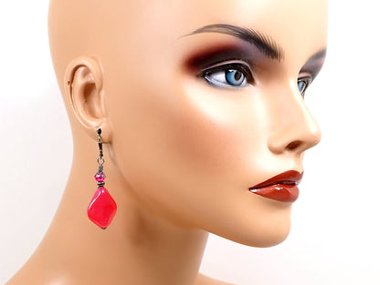 Handmade Color Shift Bright Pink Lucite Earrings Gunmetal Hook Lever Back or Clip On