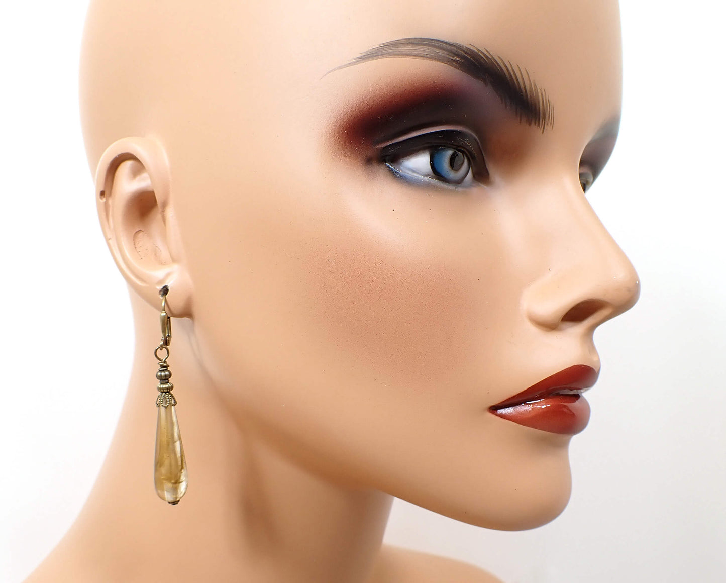 Handmade Golden Teardrop Earrings Hook Lever Back or Clip On