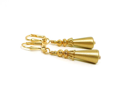 Small Metallic Gold Lucite Cone Handmade Earrings Gold Plated Hook Lever Back or Clip On