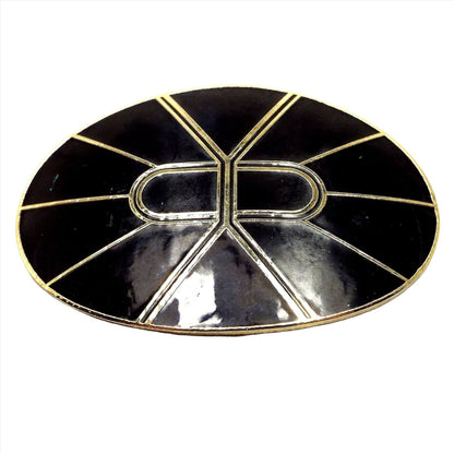 Black Enameled Oval Vintage Brooch Pin