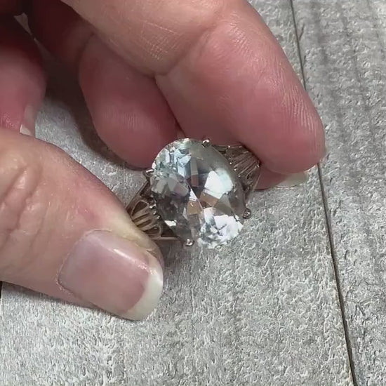 Video of the SCBS sterling silver ring with large white topaz gemstone. The video shows how the stone sparkles.