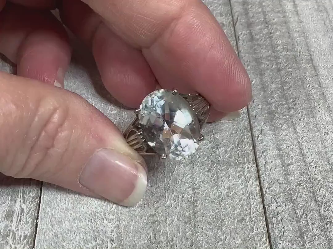 Video of the SCBS sterling silver ring with large white topaz gemstone. The video shows how the stone sparkles.