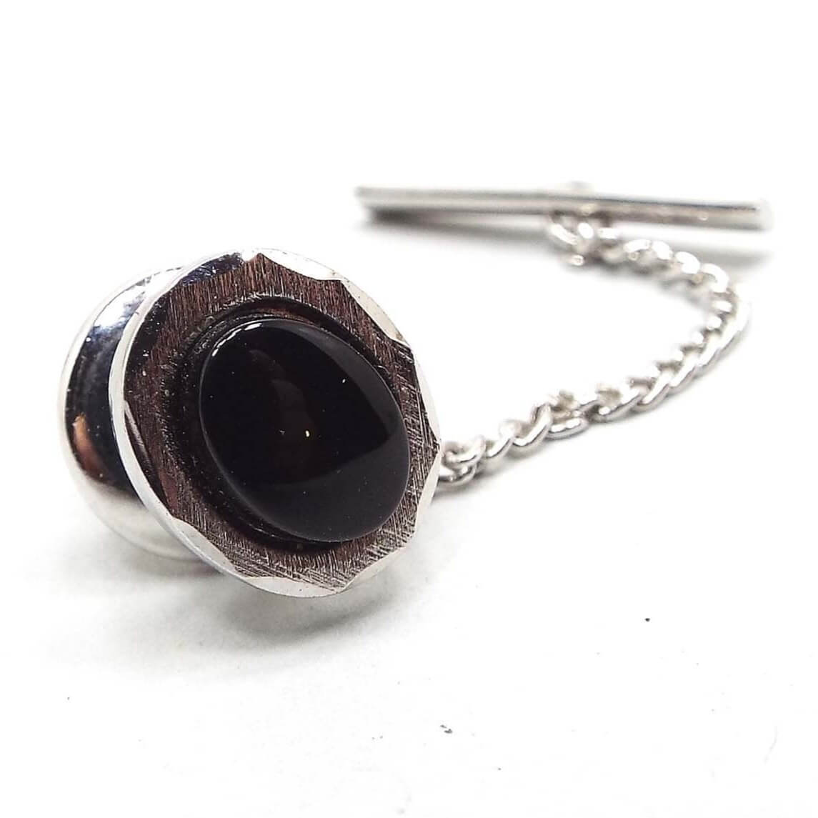 JL USA Sterling Silver and Onyx Vintage Tie Tack, Gemstone Tie Pin