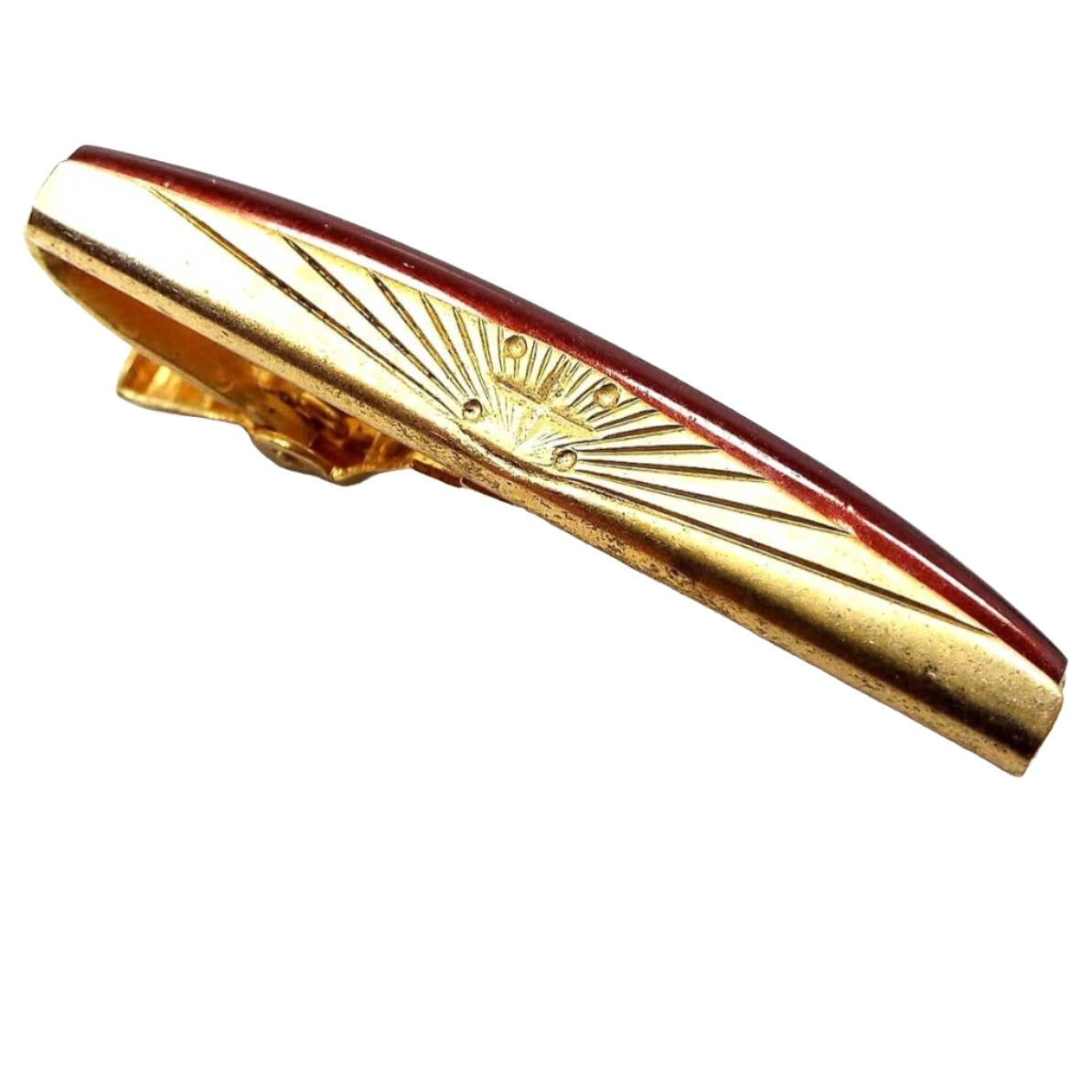 Modernist Style Gold Tone and Red Vintage Tie Clip Clasp
