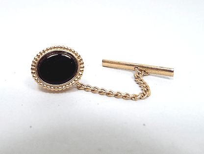 Avon Black Glass Vintage Tie Tack, Oval Tie Pin