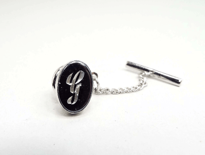 Faux Hematite Vintage Letter Initial G Tie Tack, 1960s Tie Pin