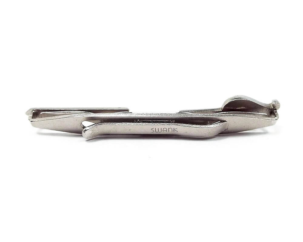Swank Long Silver Tone and Black Vintage Tie Bar