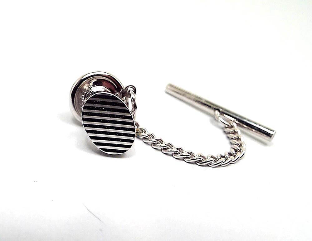 Hickok Vintage Etched Oval Tie Tack, Diagonal Striped Tie Pin
