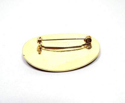 Black Enameled Oval Vintage Brooch Pin