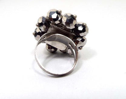 Vintage Faux Hematite Beaded Adjustable Ring