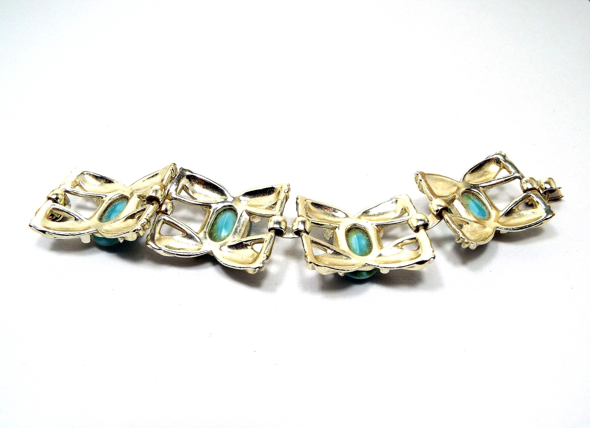 Aqua Blue Glass Faux Cat's Eye Vintage Link Bracelet