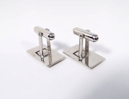 Anson Vintage Silver Tone Cufflinks with Cut Out Design, Modernist Cuff Links