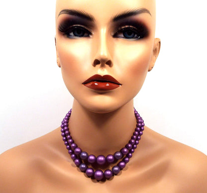 Japanese Purple Multi Strand Beaded Vintage Necklace