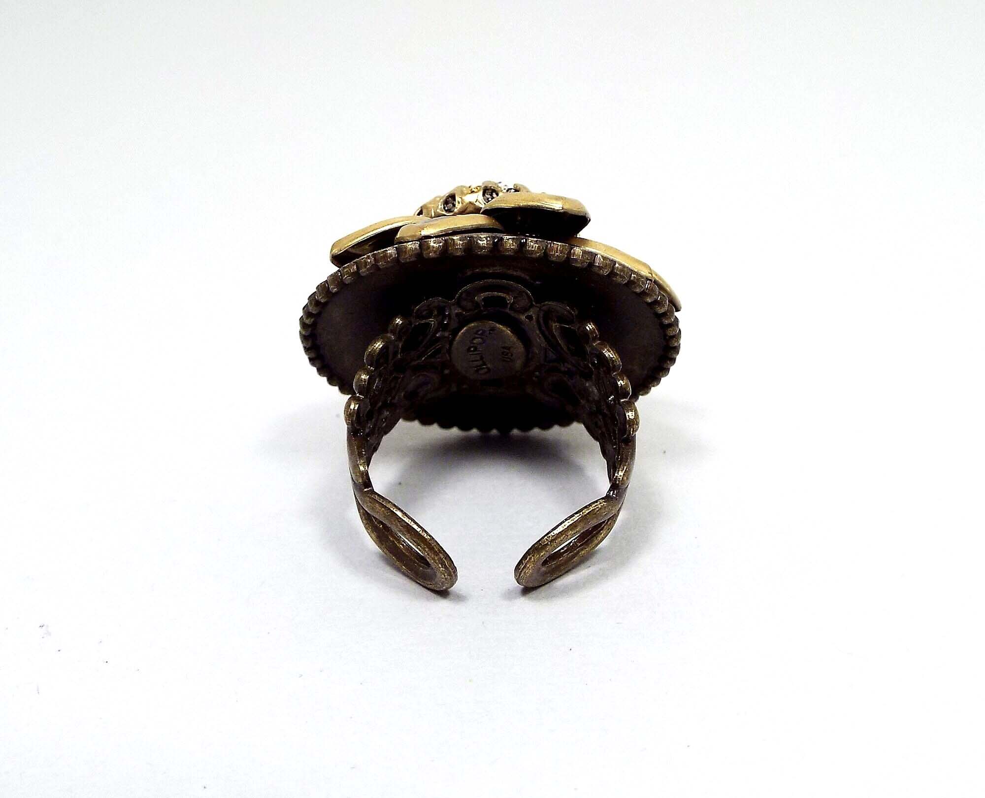 Ollipop Black Enameled Vintage Flower Adjustable Ring - Sharky's