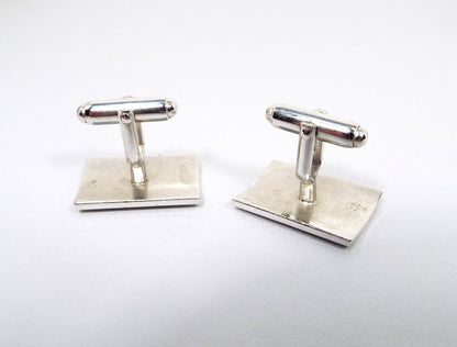 Anson Vintage Brushed Silver Tone Cufflinks, Rectangle Cuff Links