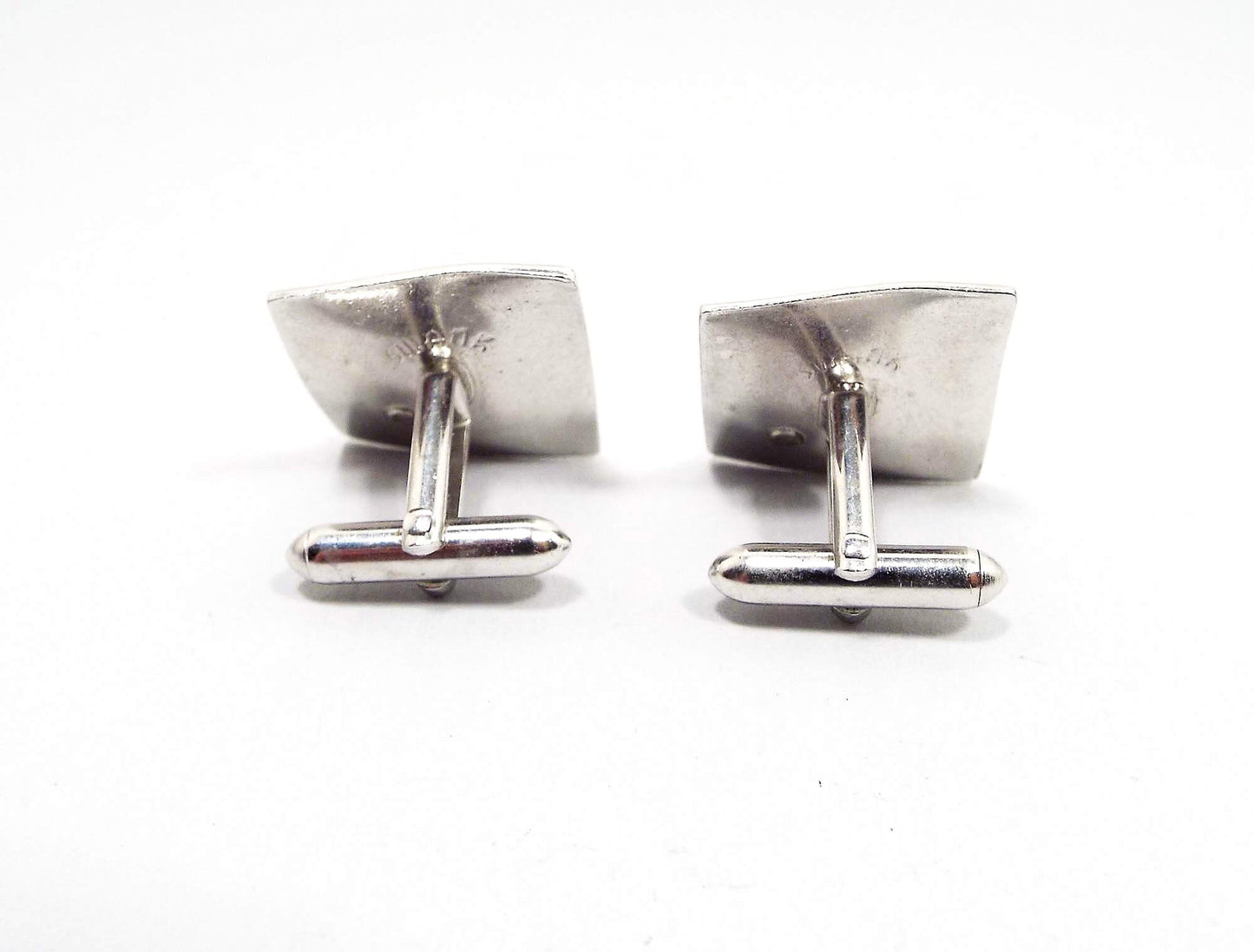 Swank Silver Tone and Black Glass Vintage Cufflinks, Square Cuff Links
