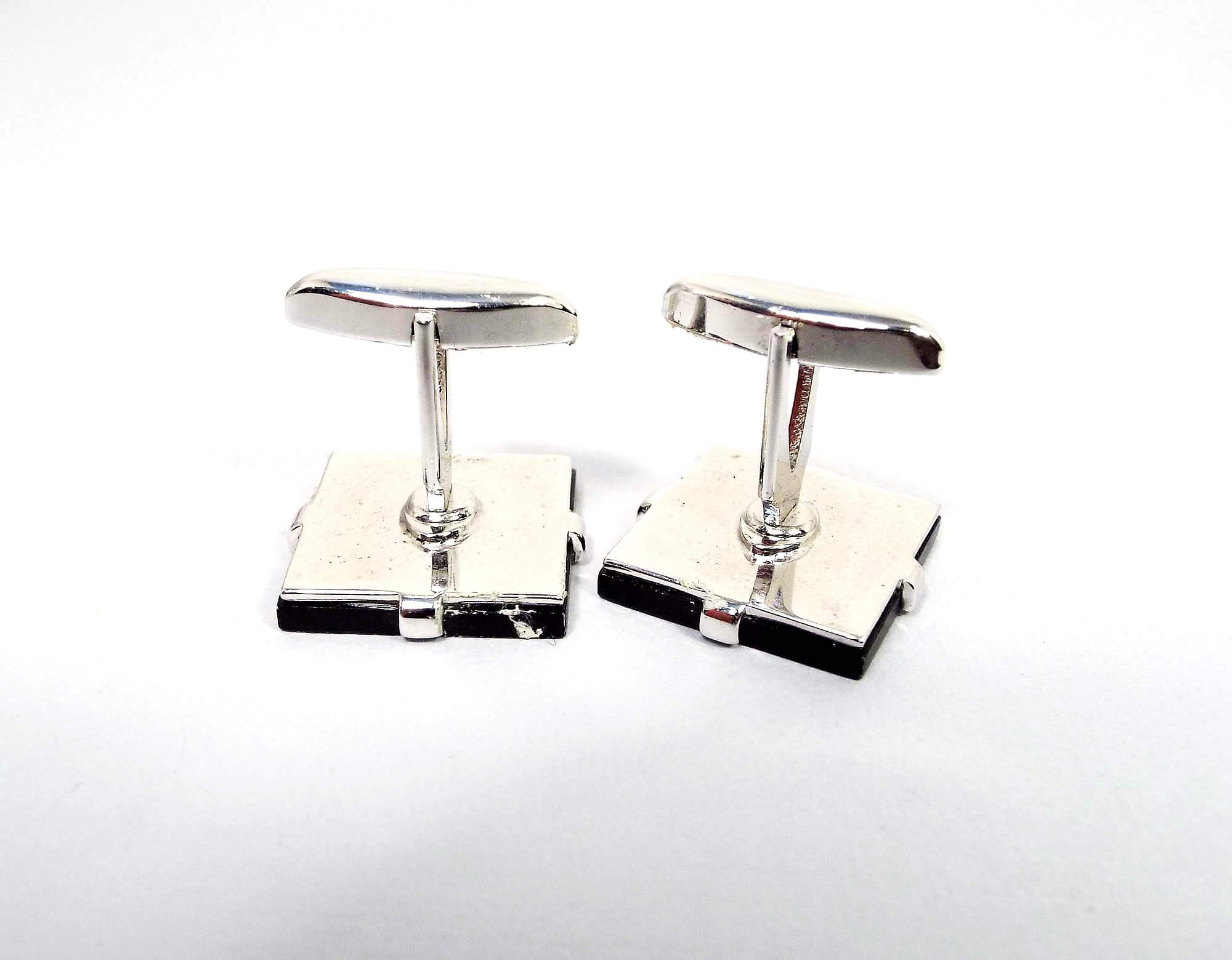 Gemelos Vintage Molinete Grabado Negro Swank
