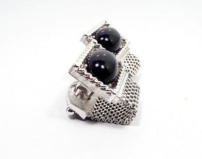 Swank Gray Moonglow Lucite Vintage Mesh Wrap Around Cufflinks, Domed Cuff Links