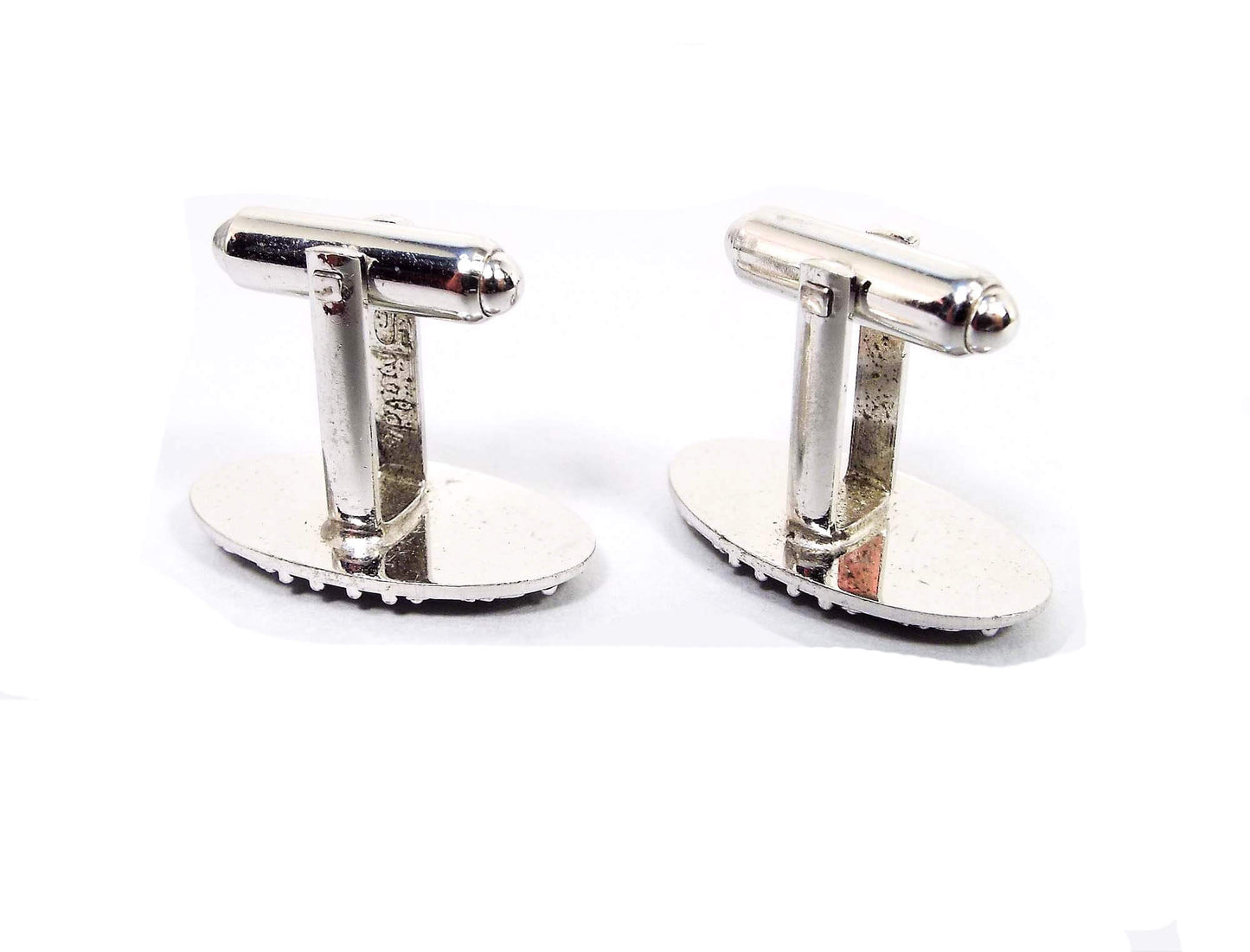 Shields Antiqued Silver Tone Vintage Cufflinks, Oval Cuff Links