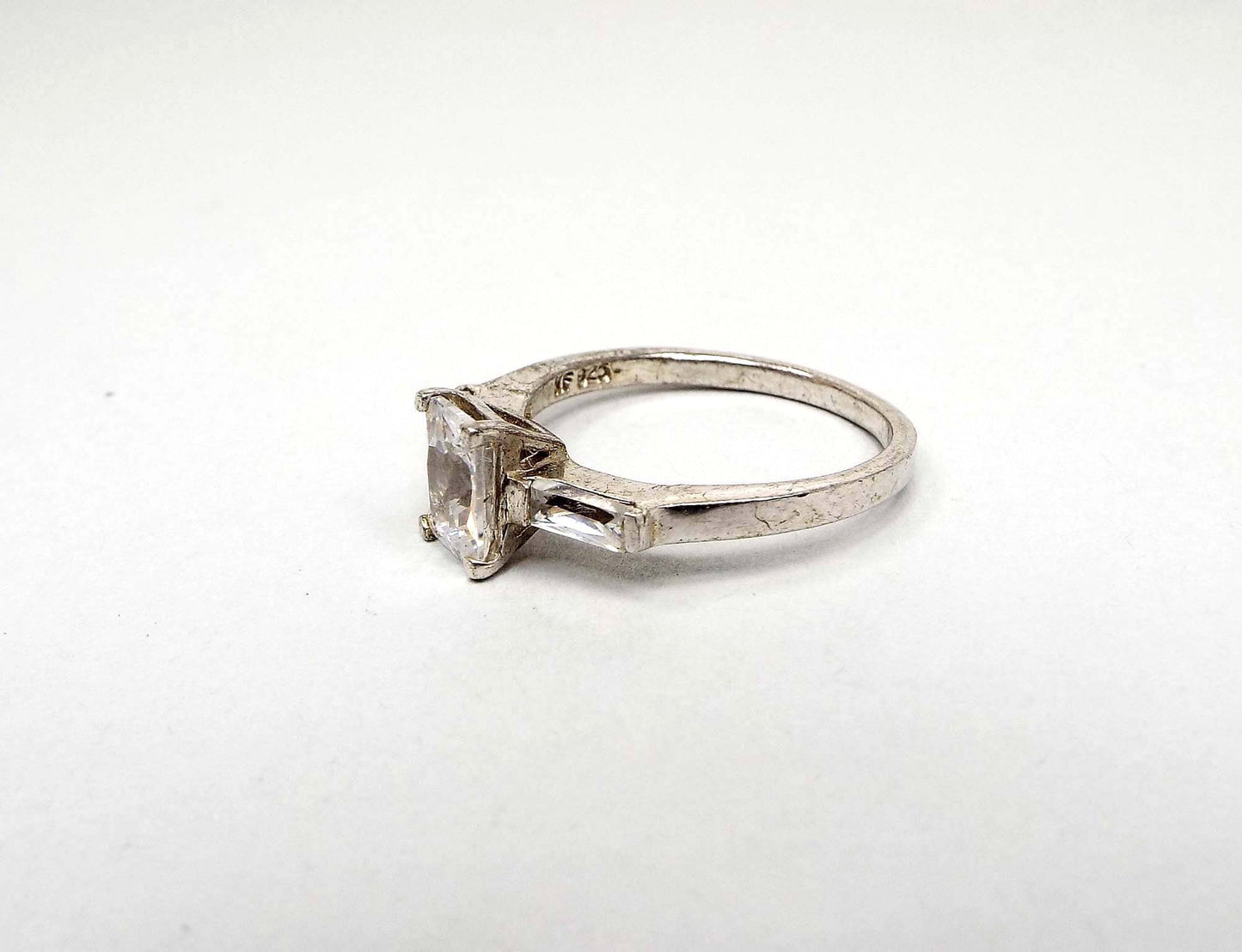 Sterling Silver Rectangle and Baguette Cubic Zirconia Vintage Ring