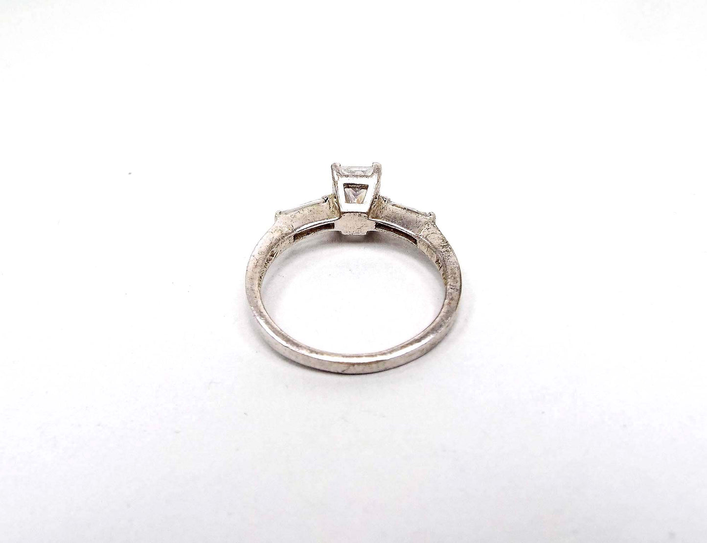 Sterling Silver Rectangle and Baguette Cubic Zirconia Vintage Ring