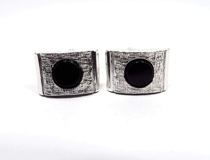 Vintage Silver Tone and Black Cufflinks, Retro Brushed Matte Cuff Links Cuff Links