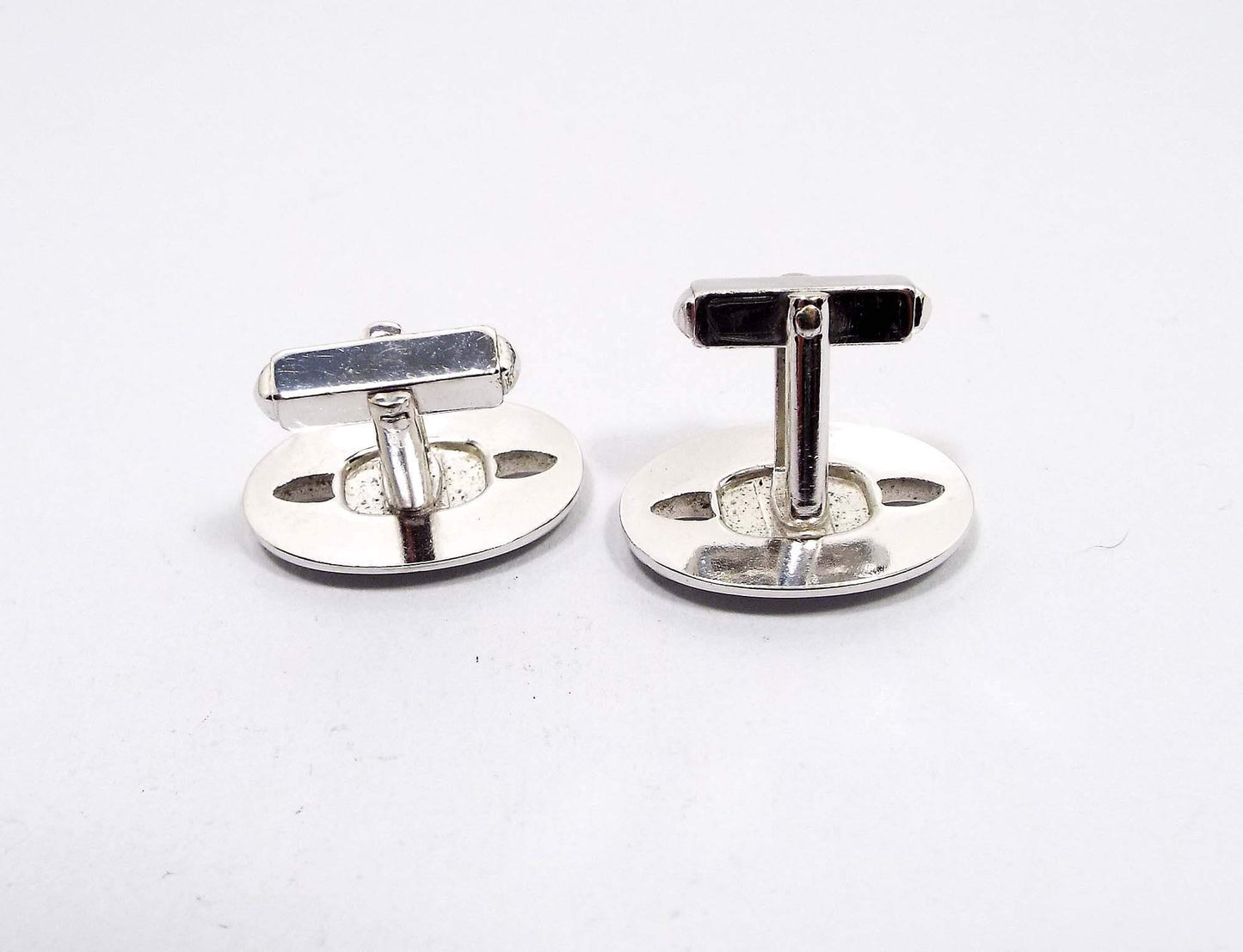 Anson Vintage Angled Back Silver Tone Cufflinks, Oval Cuff Links
