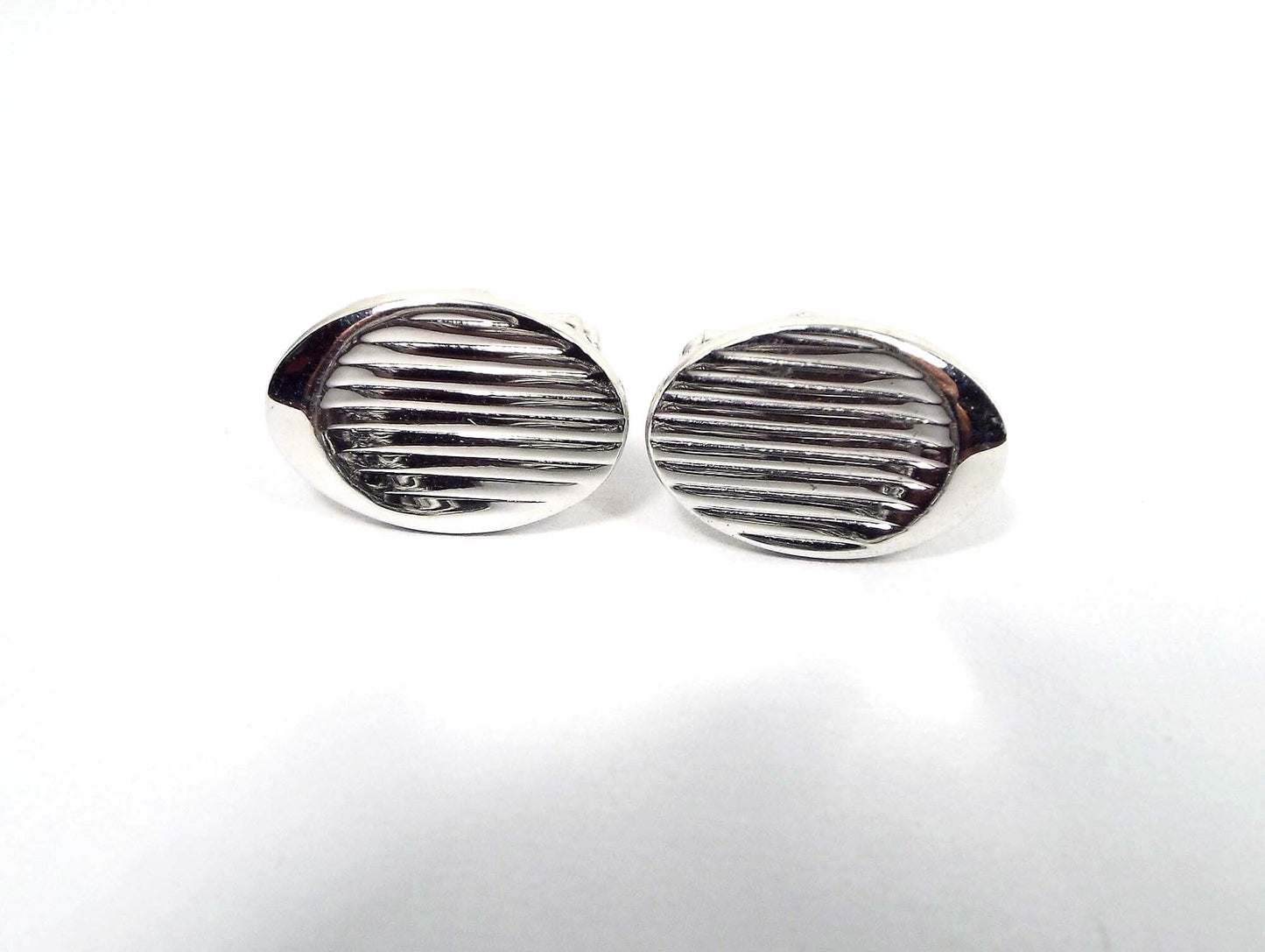 Emmons Modernist Oval Vintage Cufflinks, Silver Tone Cuff Links